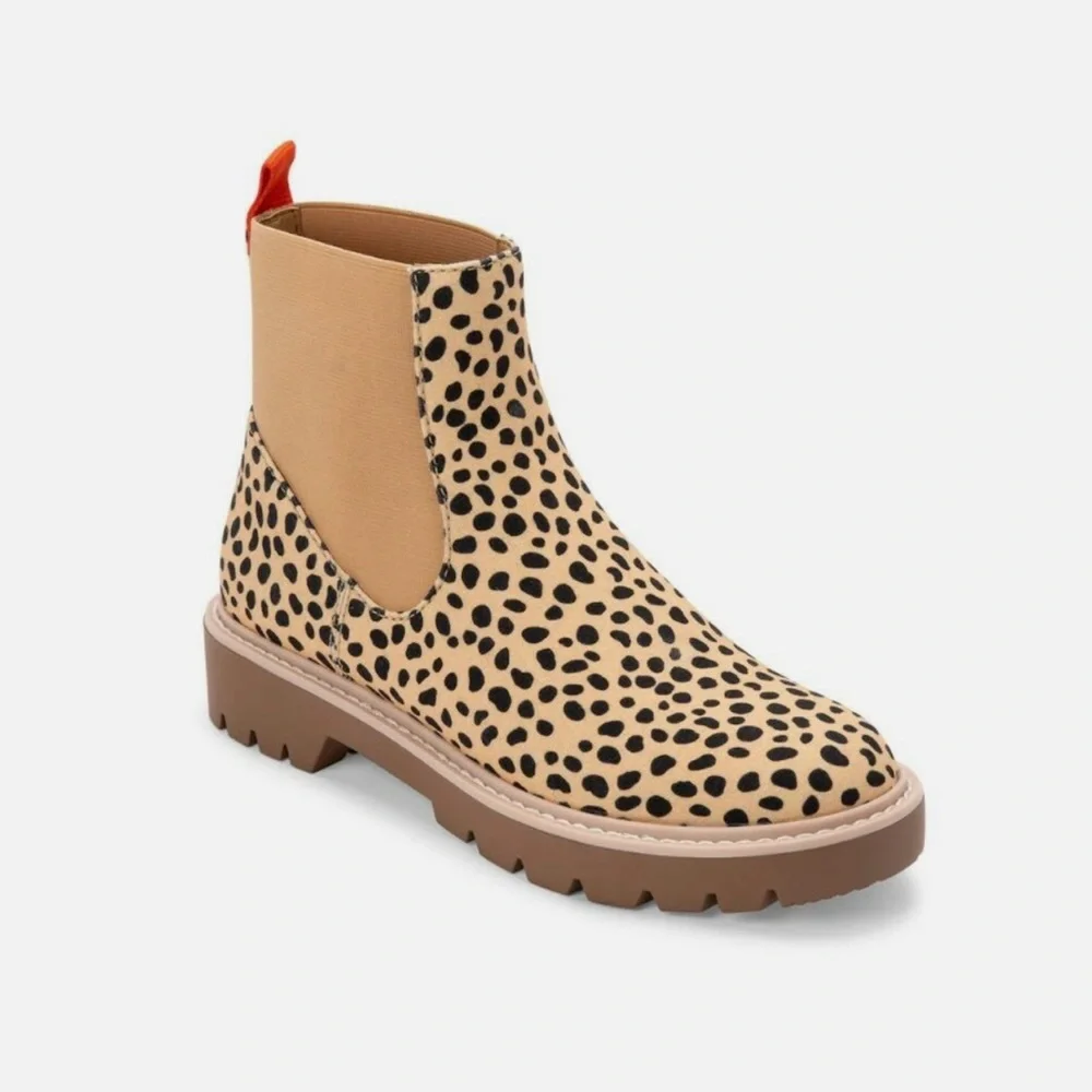 Dolce Vita Leopard Canvas Chelsea Boots with Red Pull Tab